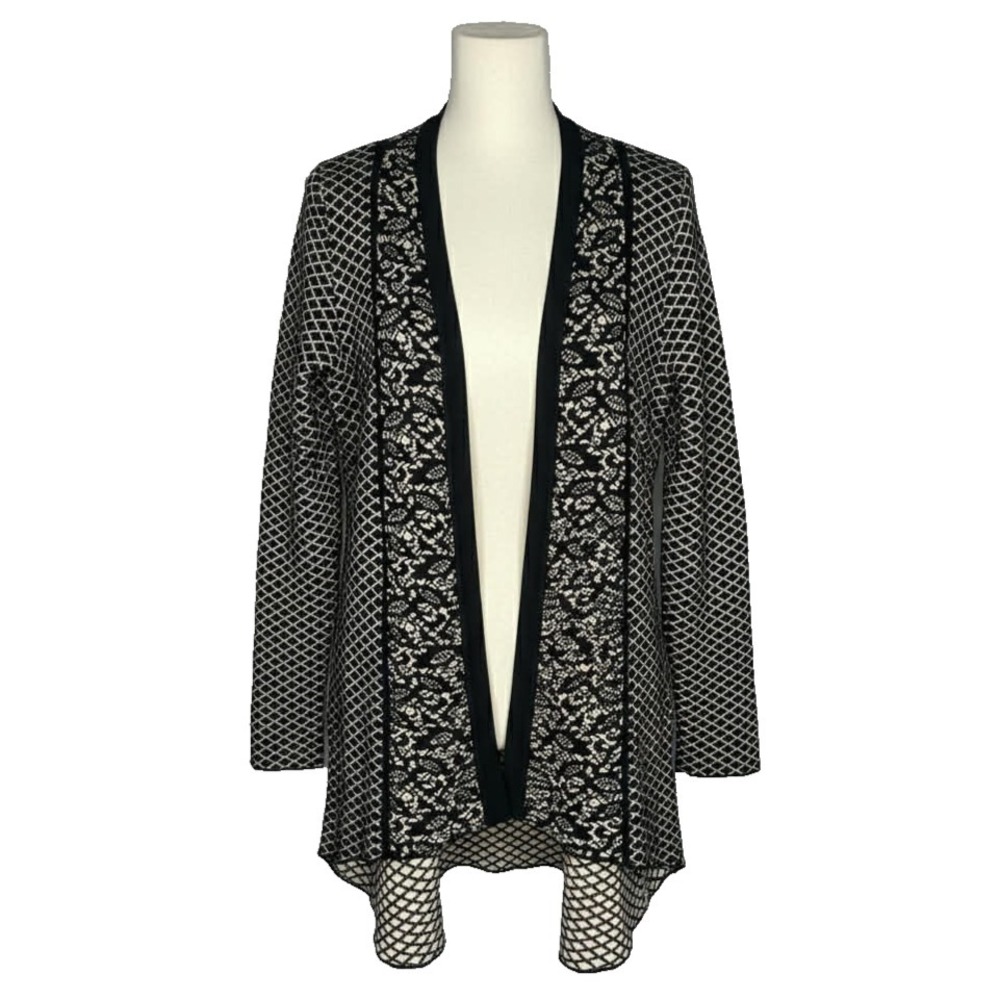 Belldini cream and black Women's Open Cardigan Sweater floral lace print size M‎